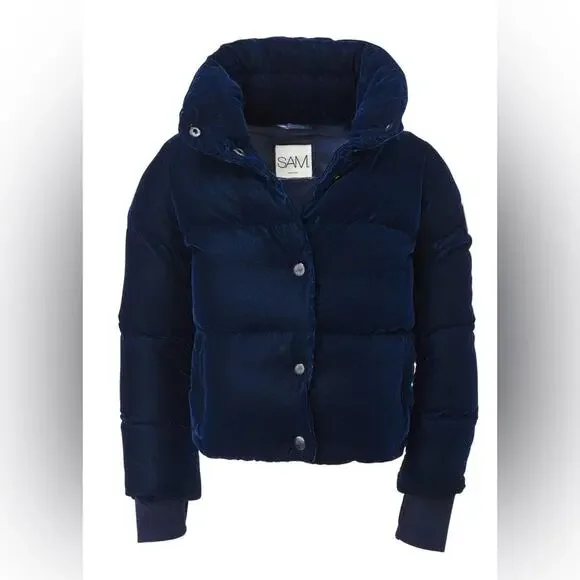 NEW SAM. Sophia Duck Down Puffer Jacket Girls 10 Velvet Navy Blue Designer Cozy - Picture 2 of 5